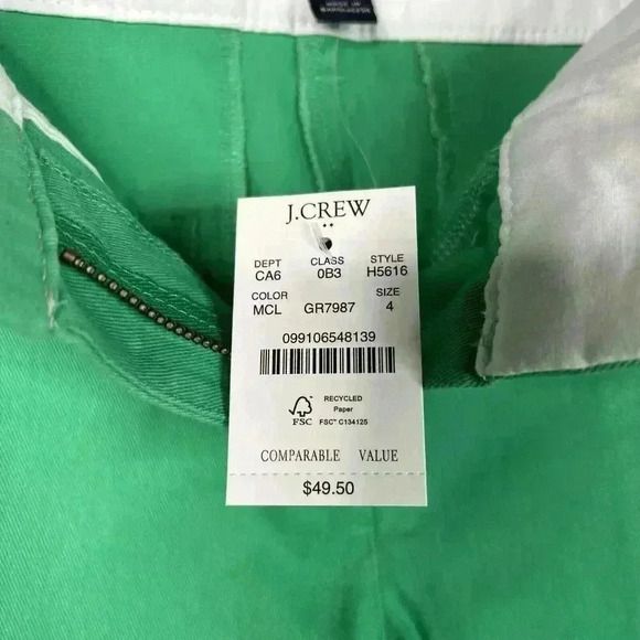 J Crew Shorts Sz 4 Chino Green Color 3-1/2 Inseam Factory NEW - Picture 4 of 7